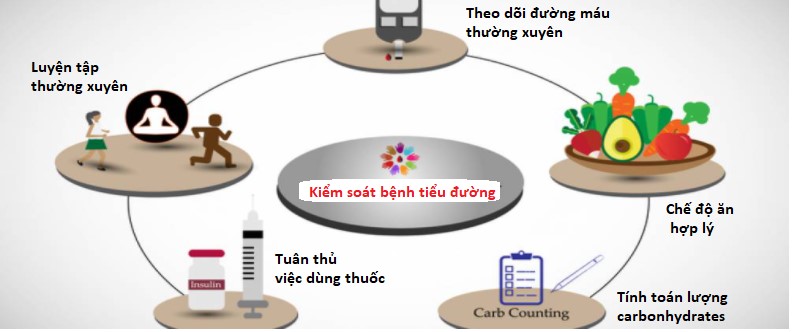 Tuân thủ việc dùng thuốc, theo dõi đường máu thường xuyên, tập thể dục đều đặn, chế độ ăn phù hợp và tính toán lượng carbonhydrates hợp lý là những mắt xích quan trọng giúp bạn kiểm soát tiểu đường tại nhà